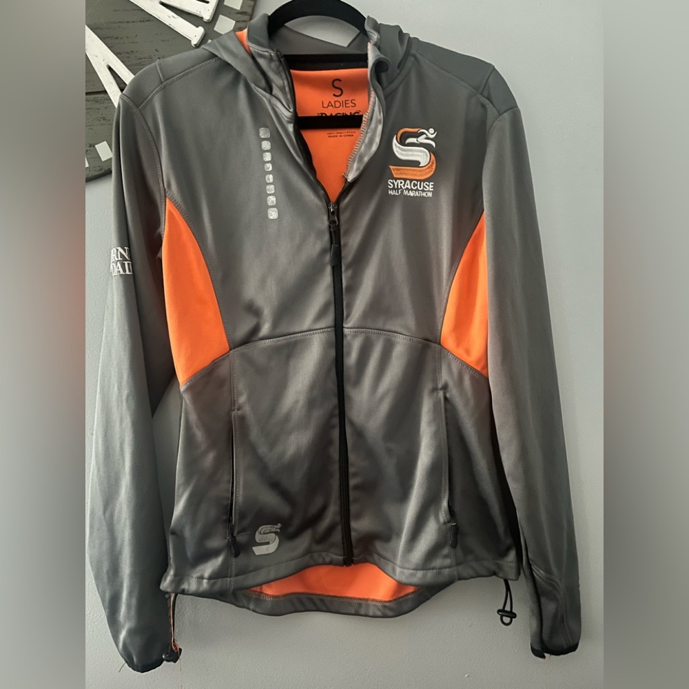Syracuse Half marathon gray and orange ladies hooded sport jacket size small